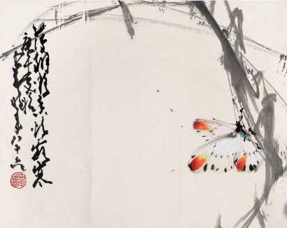 赵少昂 庚午（1990）年作 蝴蝶 镜心